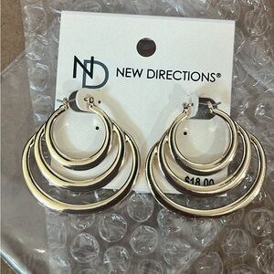 New Directions Shiny Gold Triple Hoop Earrings